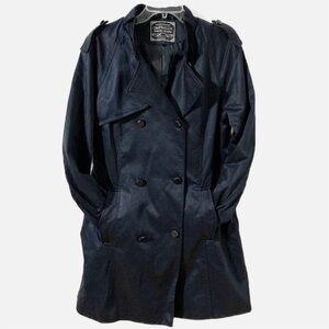 Omphalos Double Breasted Trench Coat Sleeve Straps Notched Lapel Mandarin Collar